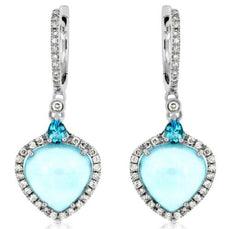 9.89CT DIAMOND & AAA BLUE TOPAZ 14KT WHITE GOLD TEAR DROP HALO HANGING EARRINGS