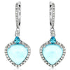 9.89CT DIAMOND & AAA BLUE TOPAZ 14KT WHITE GOLD TEAR DROP HALO HANGING EARRINGS