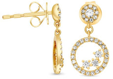 .34CT DIAMOND 14KT YELLOW GOLD FLOWER BEZEL CIRCLE OF LIFE FUN HANGING EARRINGS