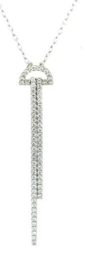 .61CT DIAMOND 18KT WHITE GOLD CLASSIC DOUBLE BAR SEMI CIRCULAR LOVE FUN NECKLACE