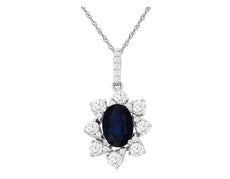 1.47CT DIAMOND & AAA SAPPHIRE 14KT WHITE GOLD 3D OVAL & ROUND FLOATING PENDANT