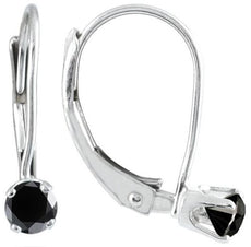 .23CT BLACK DIAMOND 14K WHITE GOLD 3D ROUND CLASSIC SOLITAIRE LEVERBACK EARRINGS