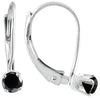 .23CT BLACK DIAMOND 14K WHITE GOLD 3D ROUND CLASSIC SOLITAIRE LEVERBACK EARRINGS