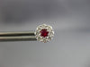 ESTATE .64CT DIAMOND & AAA RUBY 18KT WHITE GOLD 3D CLUSTER FLOWER STUD EARRINGS