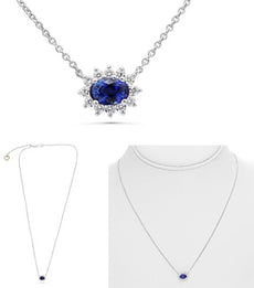 .70CT DIAMOND & AAA SAPPHIRE 18KT WHITE GOLD 3D ROUND FLOWER ADJUSTABLE NECKLACE