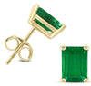 ESTATE .90CT AAA EMERALD 14KT YELLOW GOLD 3D EMERALD CUT SOLITAIRE STUD EARRINGS