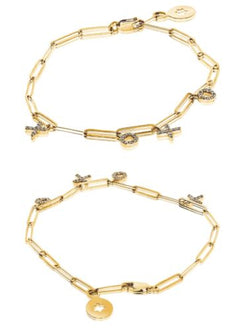 ESTATE .19CT DIAMOND 14KT YELLOW GOLD 3D ROUND MULTI LINK XOXO CHARM BRACELET