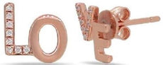 ESTATE .06CT DIAMOND 14KT ROSE GOLD CLASSIC LOVE STUD EARRINGS