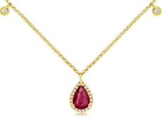 .87CT DIAMOND & AAA RUBY 14KT YELLOW GOLD PEAR SHAPE HALO BY THE YARD NECKLACE