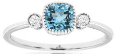 .76CT DIAMOND & AAA BLUE TOPAZ 14KT WHITE GOLD CUSHION & ROUND 3 STONE LOVE RING