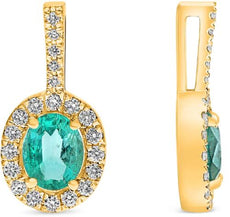 .40CT DIAMOND & AAA EMERALD 14KT YELLOW GOLD OVAL & ROUND HALO FLOATING PENDANT