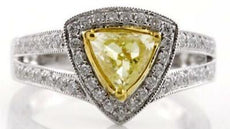 1.19CT WHITE & FANCY YELLOW DIAMOND 18KT 2 TONE GOLD 3D TRILLION ENGAGEMENT RING