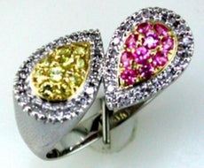 .69CT DIAMOND & AAA PINK & YELLOW SAPPHIRE 14KT WHITE GOLD PEAR SHAPE FUN RING