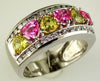 Estate 2.82Ct Diamond & AAA Pink & Yellow Sapphire 14Kt White Gold 3D Anniversary Ring