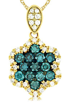 .58CT WHITE & BLUE DIAMOND 14KT YELLOW GOLD 3D FLOWER STAR FUN FLOATING PENDANT