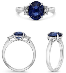 2.93CT DIAMOND & AAA SAPPHIRE PLATINUM 3D OVAL & TRAPEZOID 3 STONE CLASSIC RING