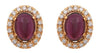 .3CT DIAMOND & AAA CABOCHON RUBY 18K YELLOW GOLD OVAL & ROUND HALO STUD EARRINGS
