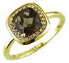 1.49CT DIAMOND & AAA SMOKY TOPAZ 14KT YELLOW GOLD CUSHION & ROUND HALO FUN RING