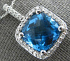 LARGE 5.47CT DIAMOND & AAA BLUE TOPAZ 14K WHITE GOLD CUSHION HALO SQUARE PENDANT