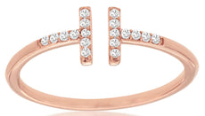 ESTATE .10CT DIAMOND 14KT ROSE GOLD 3D CLASSIC DOUBLE BAR FUN LOVE RING