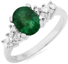 1.45CT DIAMOND & AAA EMERALD 14KT WHITE GOLD OVAL & ROUND FRIENDSHIP LOVE RING