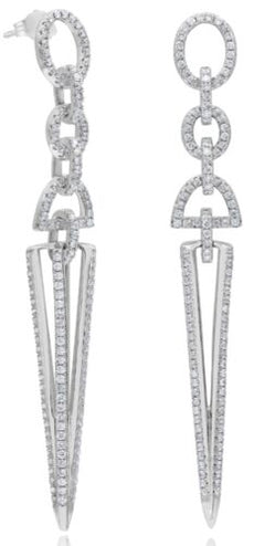 LARGE 1.80CT DIAMOND 18K WHITE GOLD 3D TRIANGULAR LOVE KNOT FUN HANGING EARRINGS