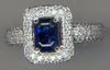 2.07CT DIAMOND & AAA SAPPHIRE 18K WHITE GOLD EMERALD CUT & ROUND ENGAGEMENT RING