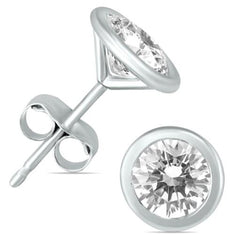 ESTATE .63CT DIAMOND 14KT WHITE GOLD ROUND BEZEL SOLITAIRE MARTINI STUD EARRINGS