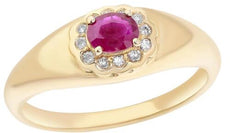 .49CT DIAMOND & AAA RUBY 14K YELLOW GOLD 3D OVAL & ROUND ETOILE FLOWER LOVE RING