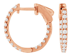 ESTATE .50CT DIAMOND 14KT ROSE GOLD 3D INSIDE OUT HUGGIE HOOP HANGING EARRINGS