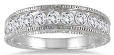 1.0CT DIAMOND 14KT WHITE GOLD 3D ROUND SEMI ETERNITY FILIGREE ANNIVERSARY RING