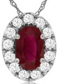 .32CT DIAMOND & AAA RUBY 14KT WHITE GOLD 3D OVAL & ROUND HALO FLOATING PENDANT