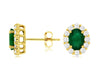 2.0CT DIAMOND & AAA EMERALD 14K YELLOW GOLD 3D OVAL & ROUND FLOWER STUD EARRINGS