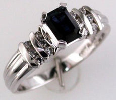 .83CT DIAMOND & AAA SAPPHIRE 14KT WHITE GOLD EMERALD CUT & ROUND ENGAGEMENT RING