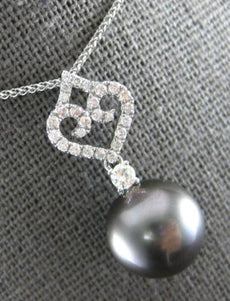 .33CT DIAMOND & AAA TAHITIAN PEARL 18KT WHITE GOLD HEART SHAPE FLOATING PENDANT