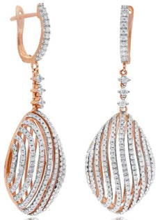 LARGE 1.59CT DIAMOND 18KT ROSE GOLD 3D TEAR DROP DOME SHAPE LEVERBACK EARRINGS