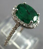 2.05CT DIAMOND & AAA EMERALD 14K WHITE GOLD 3D OVAL & ROUND HALO ENGAGEMENT RING