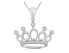 ESTATE .16CT DIAMOND 14KT WHITE GOLD 3D FLOWER FILIGREE CROWN FLOATING PENDANT