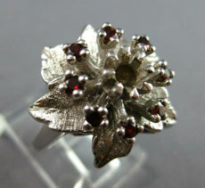 ANTIQUE LARGE .40CT AAA GARNET 14KT WHITE GOLD FLOWER SEMI MOUNT ENGAGEMENT RING