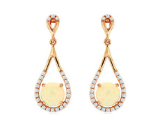 1.22CT DIAMOND & AAA OPAL 14KT ROSE GOLD 3D ROUND TEAR DROP FUN HANGING EARRINGS