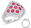 LARGE 1.37CT DIAMOND & AAA RUBY 14KT WHITE GOLD 3D MULTI FLOWER V SHAPE FUN RING