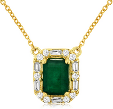 1.19CT DIAMOND & AAA EMERALD 14KT YELLOW GOLD ROUND & BAGUETTE SQUARE NECKLACE