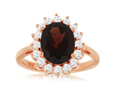 3.40CT DIAMOND & AAA GARNET 14KT ROSE GOLD OVAL & ROUND FLOWER CLASSIC FUN RING