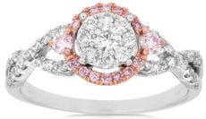 .54CT WHITE & PINK DIAMOND 14KT WHITE & ROSE GOLD CLUSTER FLOWER INFINITY RING