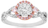 .54CT WHITE & PINK DIAMOND 14KT WHITE & ROSE GOLD CLUSTER FLOWER INFINITY RING