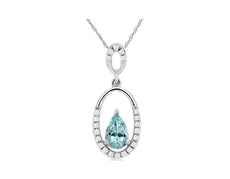 .45CT DIAMOND & AAA AQUAMARINE 14KT WHITE GOLD DOUBLE OVAL FUN FLOATING PENDANT