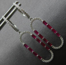1.32CT DIAMOND & AAA RUBY 14KT WHITE GOLD ROUND & BAGUETTE FUN HANGING EARRINGS