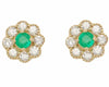 ESTATE .62CT DIAMOND & AAA EMERALD 14K YELLOW GOLD FILIGREE FLOWER STUD EARRINGS