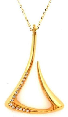 ESTATE .19CT DIAMOND 18KT YELLOW GOLD 3D TRIANGULAR TEAR DROP FLOATING PENDANT
