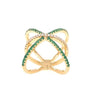 ESTATE .62CT DIAMOND & AAA EMERALD 18KT YELLOW GOLD CRISS CROSS FLOWER FUN RING
